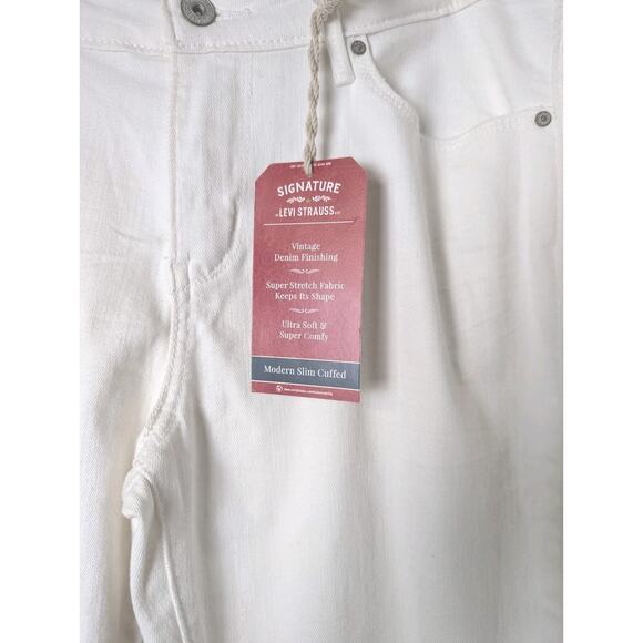 Levi's Modern Slim Cuff White Denim Jeans Size 12 Distressed Stretch NEW - Picture 3 of 10